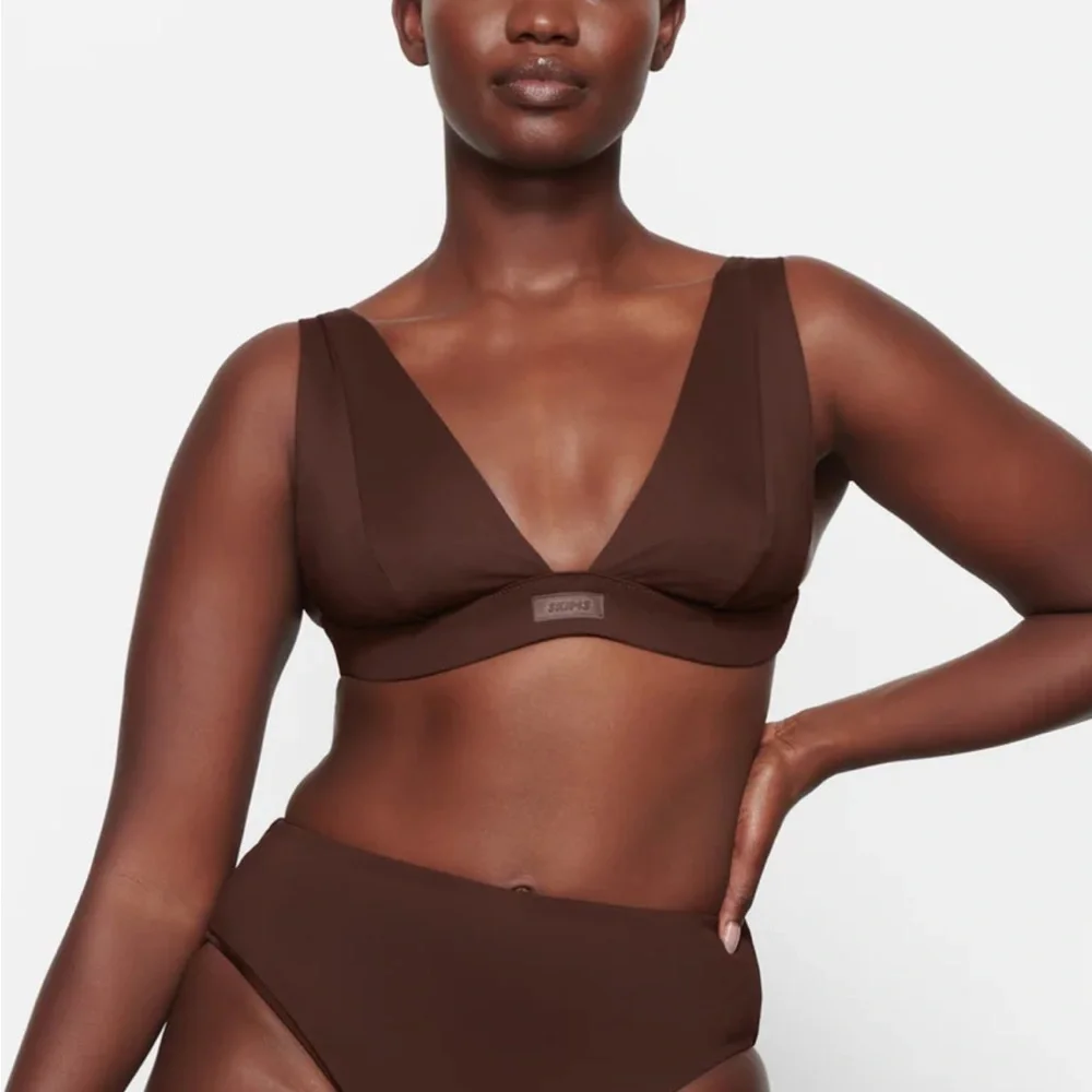 🤎SKIMS SWIM PLUNGE BIKINI TOP COCOA S M 4X